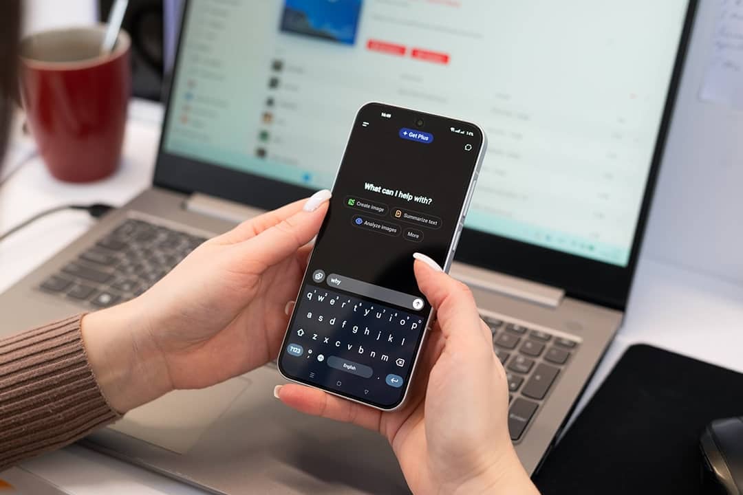 Woman using an AI mobile app